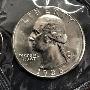 D Washington Quarter Brilliant 1986 sin circular de juego original como nuevo en violonchelo BU - Imagen 1 de 2