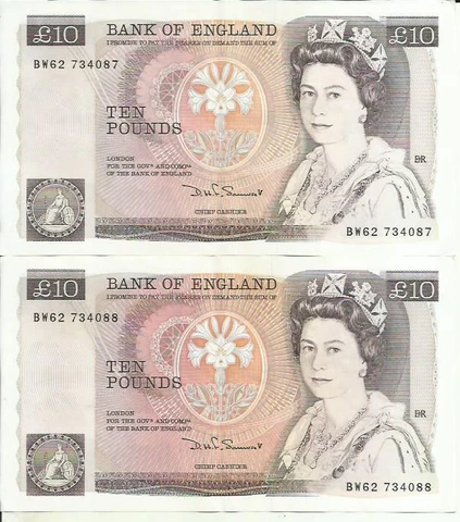 UK GREAT BRITAIN 10 POUNDS P 379. XF CONDITION. ONE NOTE. 4RW 08 FEB Cover