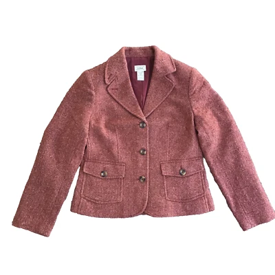 Blazer Suéter LL BEAN XS Para Mujer Mezcla Lana-Seda Patrón Rojo Forrado Botón  Foto 1 de 4