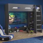 Grey High Sleeper, Galaxy Wood Teenagers Gaming Bed 3ft Single with Shelves