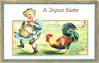 "A Joyous Easter" Turkey & Boy Raphael Tuck Embossed Postcard
