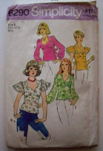 70's Classic Button front top puff sleeves back tie pattern 6290 size 8 - Picture 1 of 2