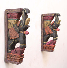 Trunk Up Elephant Statue Wall Hanging Bracket Pair Vintage Home Decor Corbel