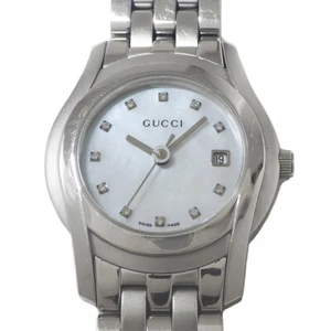 Reloj GUCCI 5500L Fecha Diamante Índices Esfera Blanca Acero Inoxidable Cuarzo - Imagen 1 de 7