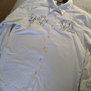 Sz SMALL Disney Mickey Unlimited Jerry Leigh White Long Sleeve Shirt Embroidered - Picture 1 of 11