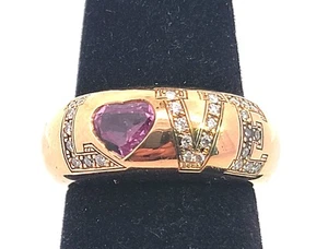 CHOPARD LOVE Heart Shaped Sapphire & Diamonds 18K Yellow Gold Ring Swiss w/Boxes - Picture 1 of 21