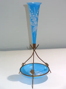 Antike böhmische blaue Opaline HP Epergne / Vase Ormolu Ständer - Bild 1 von 6