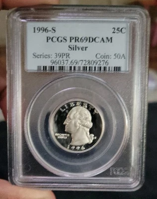 1996-S PR69 DCAM PCGS Graded Certified US Washington Quarter 25c Proof - Image 1 of 2