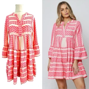 Devotion Twins Size XS 8 10 (4 6 US) Pink White Ella Tiered Mini Dress - Picture 1 of 24