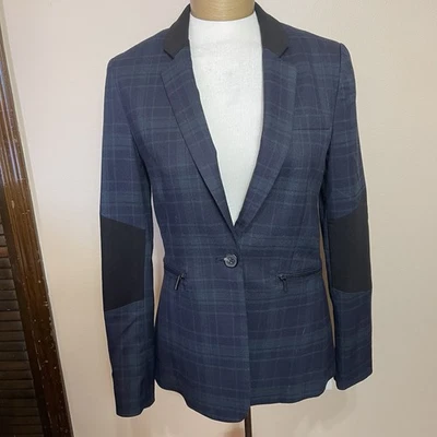 Blazer para mujer 1 State azul verde a cuadros 4 bolsillos de aspecto a medida de negocios Foto 1 de 4