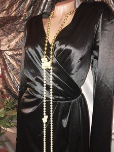VESTIDO DE COLECCIÓN PLIEGUES DE SATÉN FAJA BRILLANTE SPANDEX PIELES DE NAILON MIDI CUELLO EN V LÍQUIDO GLAMOUR XL - Imagen 1 de 11