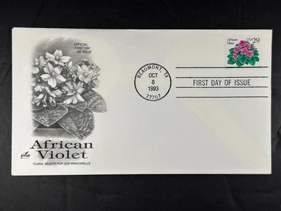 US FDC African Violet 1993 ArtCraft Flower 29c Floral Stamp First Day Cover a898 - Image 1 of 2
