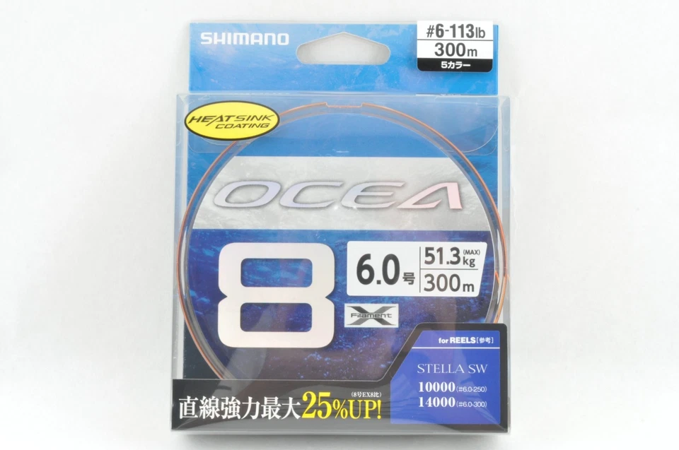 Shimano OCEA 8 PE #1.5-6 ocho líneas trenzadas 33lb-113lb 300m 【Envío en 1 día】 Foto 1 de 4
