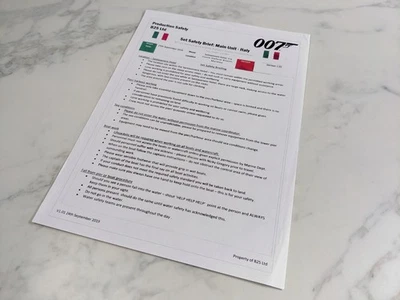James Bond 007 Set Safety Brief Italy 2019 Production Used 2 Prop Memorabilia - Image 1 of 3