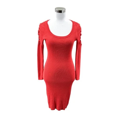 Vestido Suéter Bebe Para Mujer Naranja Rojo Bodycon Pequeño Recorte Hombro Tejido Foto 1 de 4