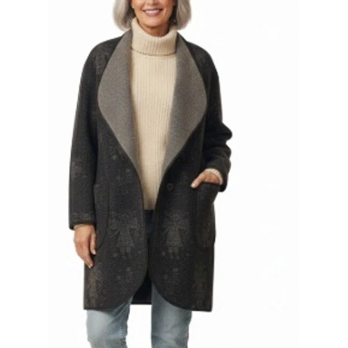 Gudrun Sjoden шерсти пальто куртка размер L ангел напечатано серый зимний уютный - Изображение 1 из 4