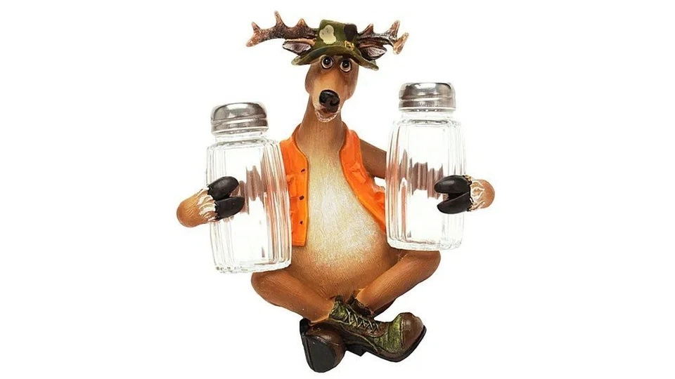 Salero y pimentero de vidrio con forma de ciervo Rivers Edge con soporte - 532 Foto 1 de 1