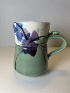 Studio Art Pottery Signed Ken Follette Mug Purple Blue Green  Floral Pattern - Picture 1 of 9