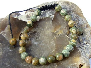 Bracciale uomo Shamballa pietre preziose naturali tutte le perle Unakite 8mm - Foto 1 di 3