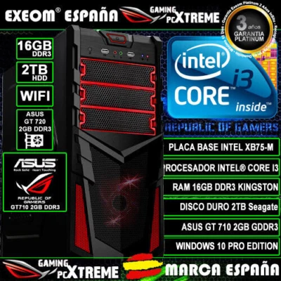 Ordenador Gaming Pc Intel Core i3 16GB DDR3 2TB Asus GT710 2GB Wifi Sobremesa - Imagen 1 de 4