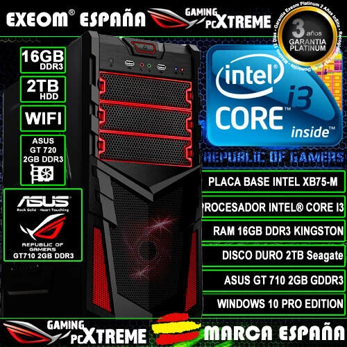 Ordenador Gaming Pc Intel Core i3 16GB DDR3 2TB Asus GT710 2GB Wifi Sobremesa - Imagen 1 de 4