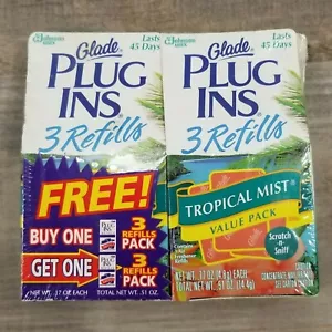 2 Pkgs Glade PlugIns Scented Gel Refills Tropical Mist 3 Refills Each - Total 6 - Picture 1 of 5