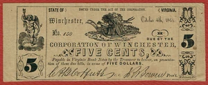 S.C. UPHAM FAC-SIMILE CORPORATION OF WINCHESTER VA OKT. 4 1861 5 ¢ BRAUNES PAPIER XF - Bild 1 von 2