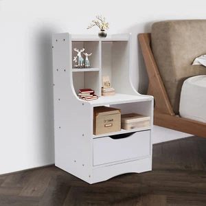 Bedside End Table Cabinet Wooden Nightstand Bedroom Decor Storage Shelf W/Drawer - Picture 1 of 12