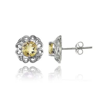 Sterling Silver Citrine Round Filigree Stud Earrings - Image 1 of 4