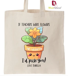 PERSONALISED Thank You Teacher School Gift Cotton Tote Bag- I'd Pick You Flower. - Picture 1 of 1