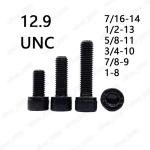 Tornillos hexagonales de acero DIN912 negros 12,9 tornillos de cabeza de tapa 7/16 1/2 5/8 3/4 7/9 1 - Imagen 1 de 6