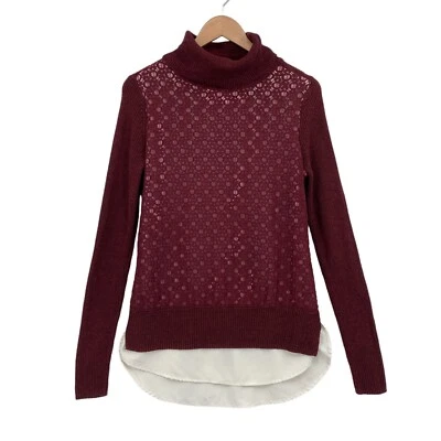 Suéter Simply Vera Vera Wang Mujer Mediano Granate Crochet Capas Manga Larga Foto 1 de 4