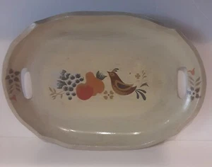 Bandeja de madera pintada a mano vintage fruta y faisán 14" - Imagen 1 de 5