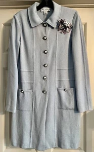1665 $ St. John Collection Strickmantel Provence blau Blumenbesatz Größe 4 Wollmischung - Bild 1 von 15