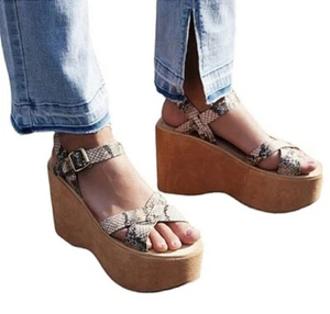 Kork-Ease x Free People Elysse Tan Suede Platform Sandals Snakeskin Size 9 - Picture 1 of 10