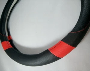 Black & Red Slip-On Style PU Steering Wheel Cover Perfect Fit Non-Slip Handling - Picture 1 of 6