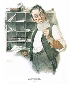 Norman Rockwell Druck "SORTING THE MAIL" Postangestellter Post Office Post 11x15" - Bild 1 von 1