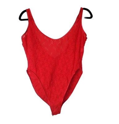 Vintage Victoria’s Secret Gold Label Red Lace Bodysuit Large Low Back Lingerie  - Image 1 of 4