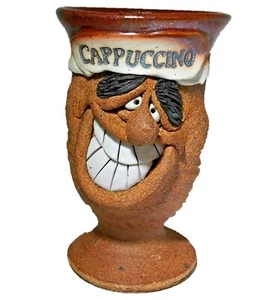 Stoneware Funny Face Cappuccino Pottery Mug 6 Fl Oz Cup Big Smile Pedestal Mug - Picture 1 of 10