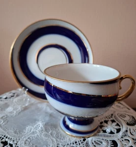 Lomonosov LFZ Russian Oversized 300 ml Cup & Saucer blue/white/gold Beautiful - Picture 1 of 10