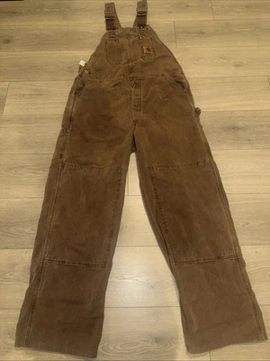 Vintage Carhartt Bib Overalls 38x34 Brown R06 CHT Unlined Double Knee Union USA - Image 1 of 4