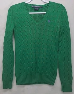 Ralph Lauren Sport M Damen V-Ausschnitt Zopfmuster Pullover Preppy Old Money Academia - Bild 1 von 11