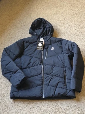 Reebok Men's Black Quilted Insulated Jacket with Hood, Size Large - Image 1 of 4