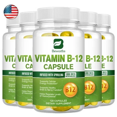 120 cápsulas de vitamina B12 1000 mcg, vitamina B-12 de alta absorción, energía de apoyo Foto 1 de 4