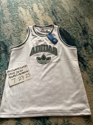 NWT Adidas Originals Basketball Jersey Tank Top White Green Black Boys Sz L - Image 1 of 4