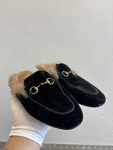 Authentic GUCCI WMNS Horsebit Princetown Black Wool Loafers Sz 37EU 6.5-7US - Bild 1 von 14