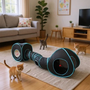 Collapsible Cat Tunnel Fun Toy Long Pop Up Tube Indoor Cats Play Interactive Toy - Picture 1 of 27