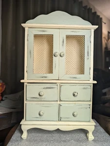 Vtg Kingstste Painted Wooden Doll Cabinet Furniture Or Jewelry Trinket Box - Picture 1 of 13