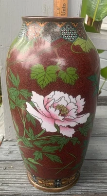 Antique Japanese Cloisonné Vase Flowers, Birds Butterfly NICE! - Image 1 of 4