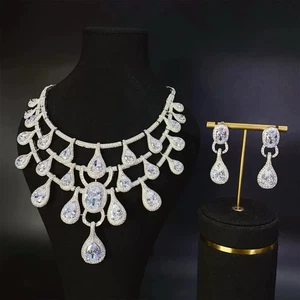 Swarovski Zirkonia Braut Hochzeit Halskette und Ohrringe Set - Bild 1 von 5